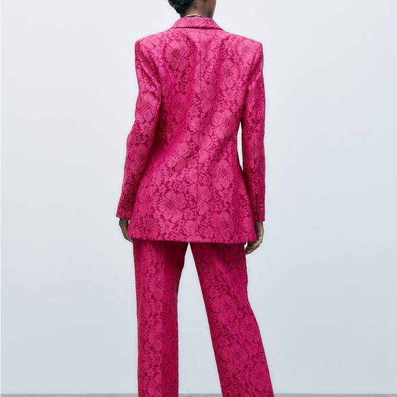 ZARA Tailored Lace Floral Blazer | Fuchsia | M - Picture 11 of 15